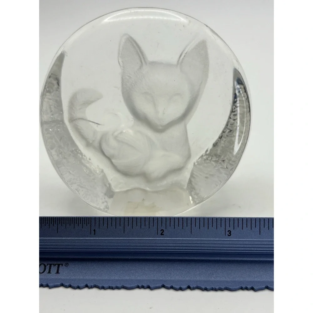 Vtg Zajecar Fox Cat Crystal‎ Yugoslavia Paperweight Etched Relief Decor